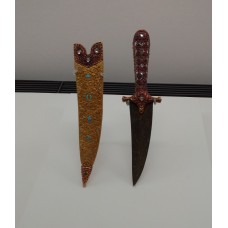 Ceremonial evil-eradicating gilt knife with gem inlay, cross